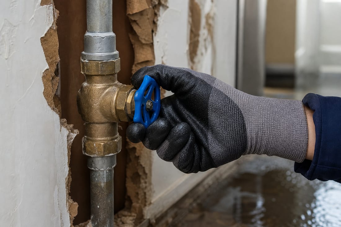 Beispiel: Absperrventil wird geschlossen zur Sicherung nach Wasserschaden