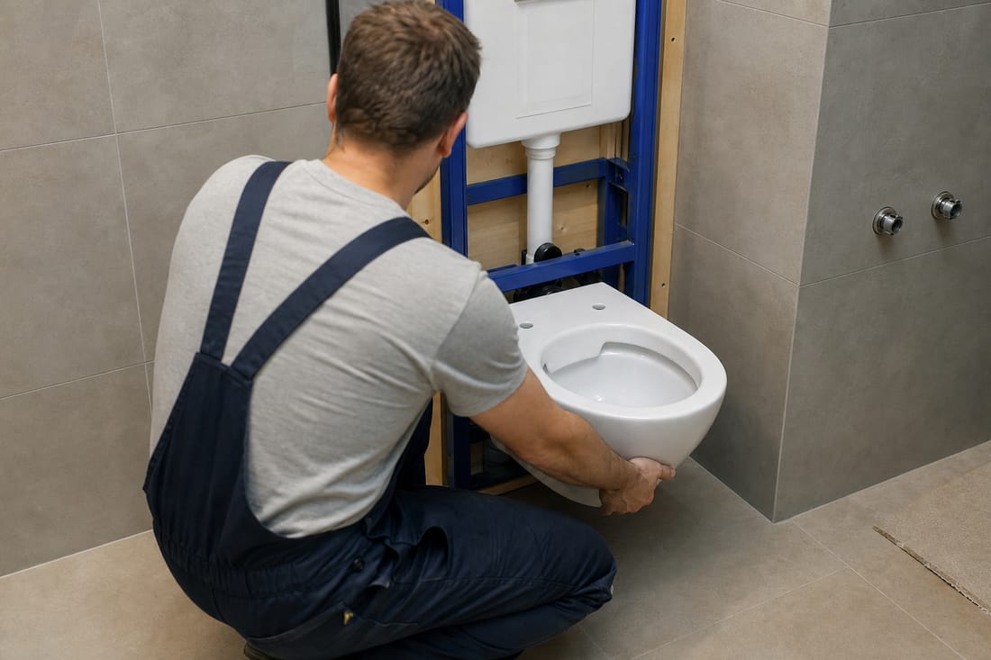 Beispiel: Montage einer wandhängenden WC-Keramik, von hinten
